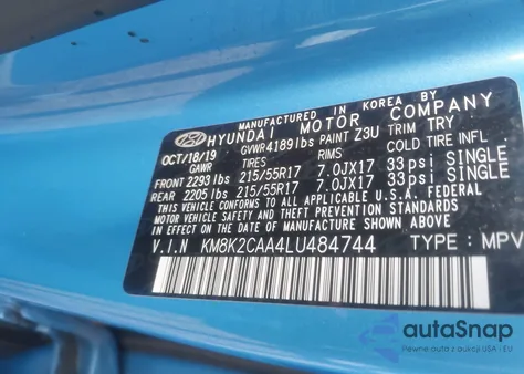 2020 Hyundai Kona Sel из США, поврежденный, VIN KM8K2CAA4LU484744